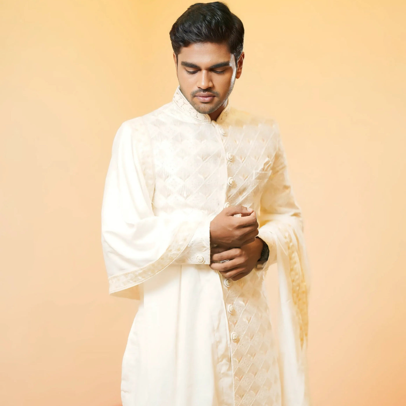 Off-White Diamond Embroidered Sherwani
