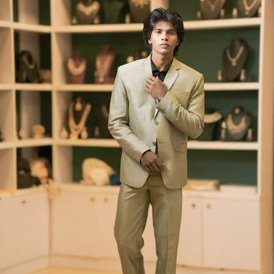 Olive Green Suit with Black Shirt – Modern Groom & Reception Wear
