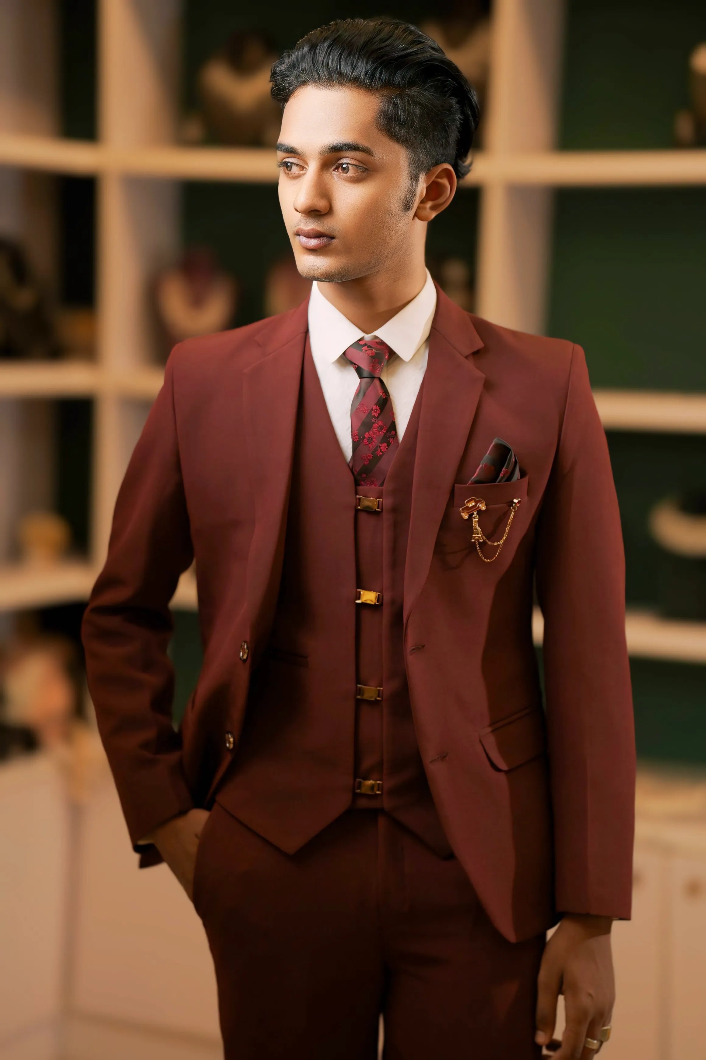 Maroon Three-Piece Suit