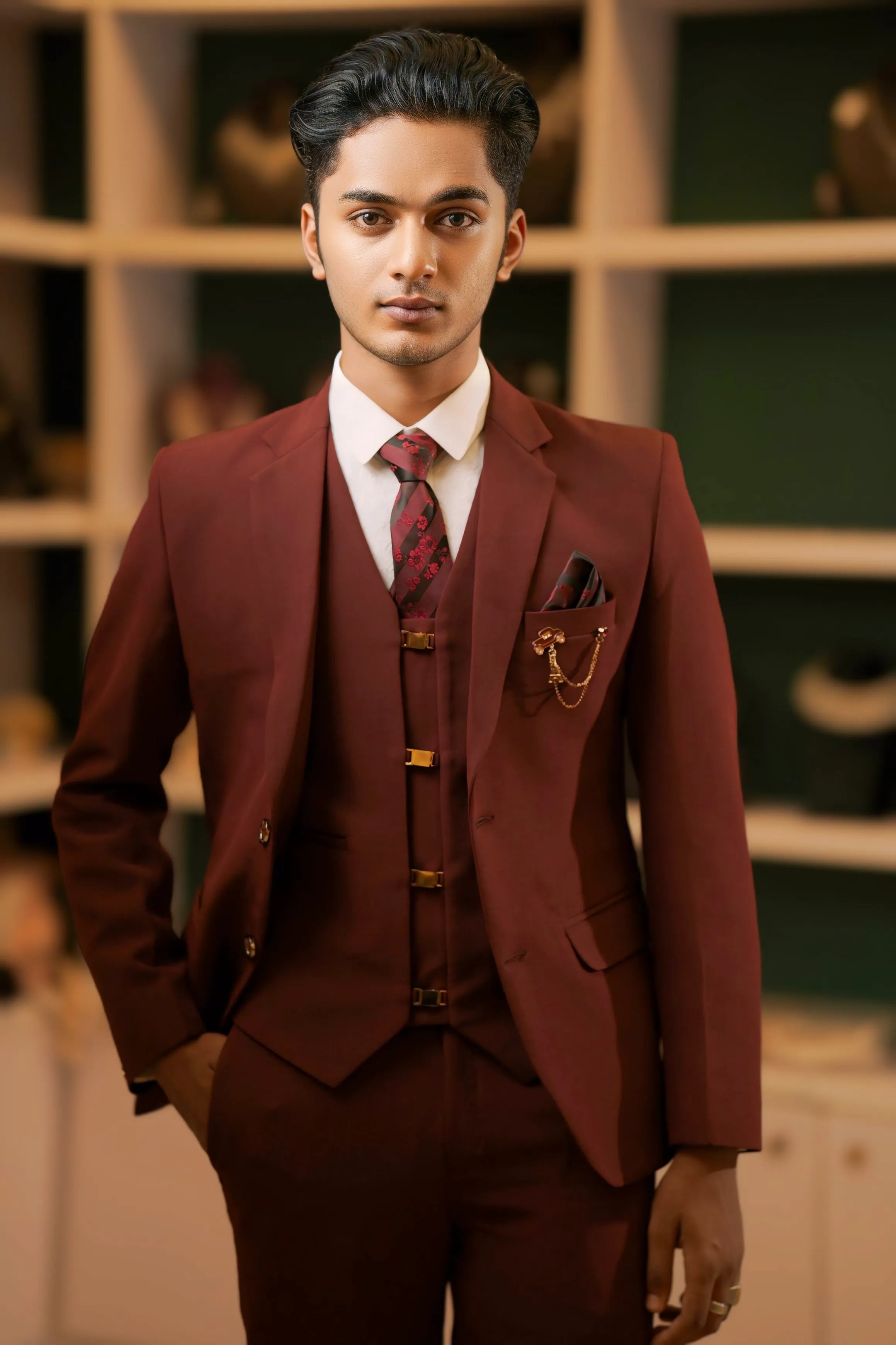 Maroon Three-Piece Suit