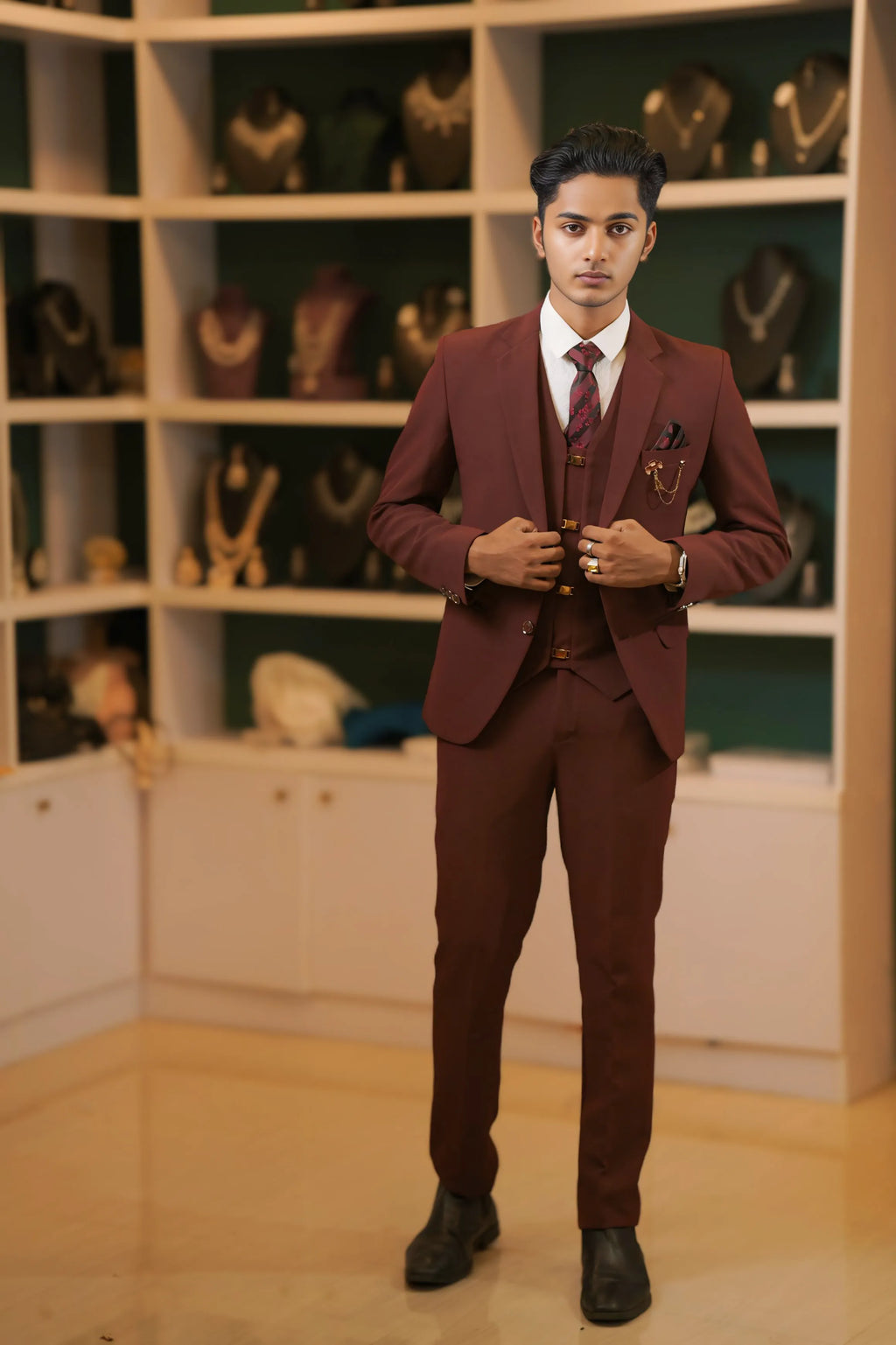 Maroon Three-Piece Suit