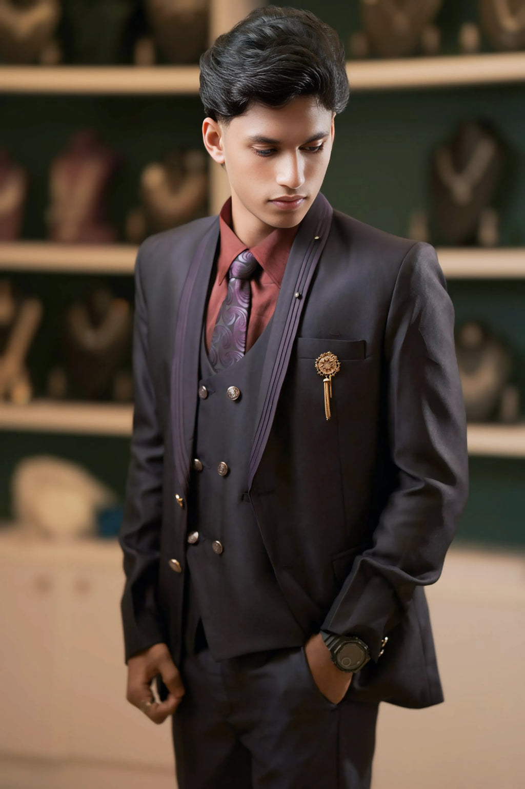 Dark Wine Three-Piece Suit
