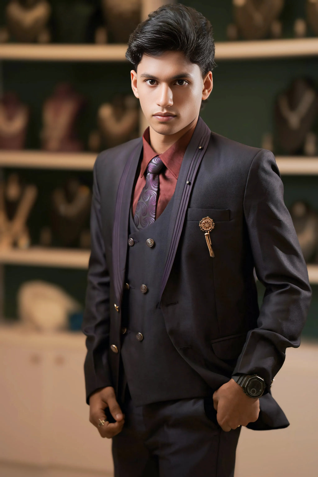 Dark Wine Three-Piece Suit