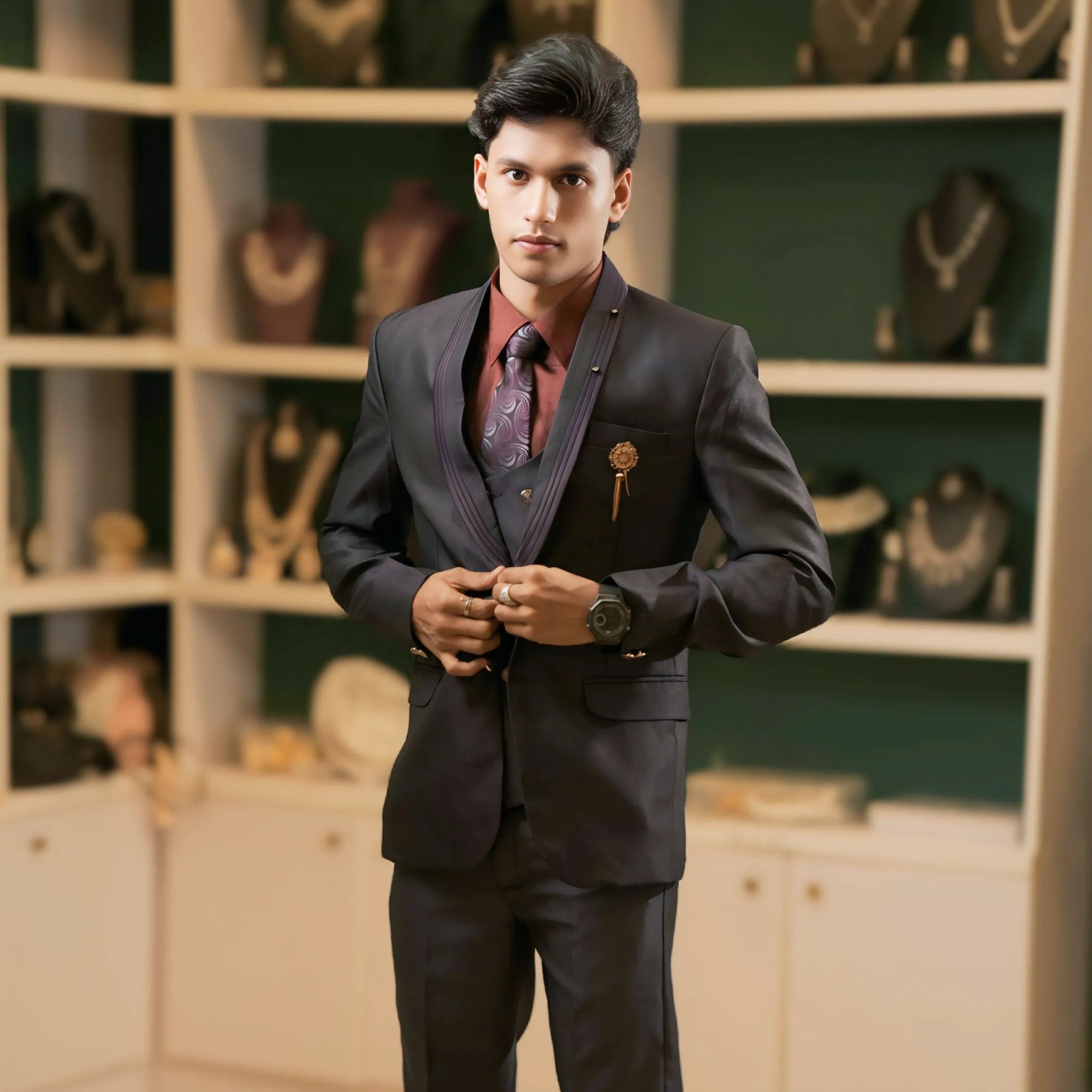 Dark Wine Three-Piece Suit
