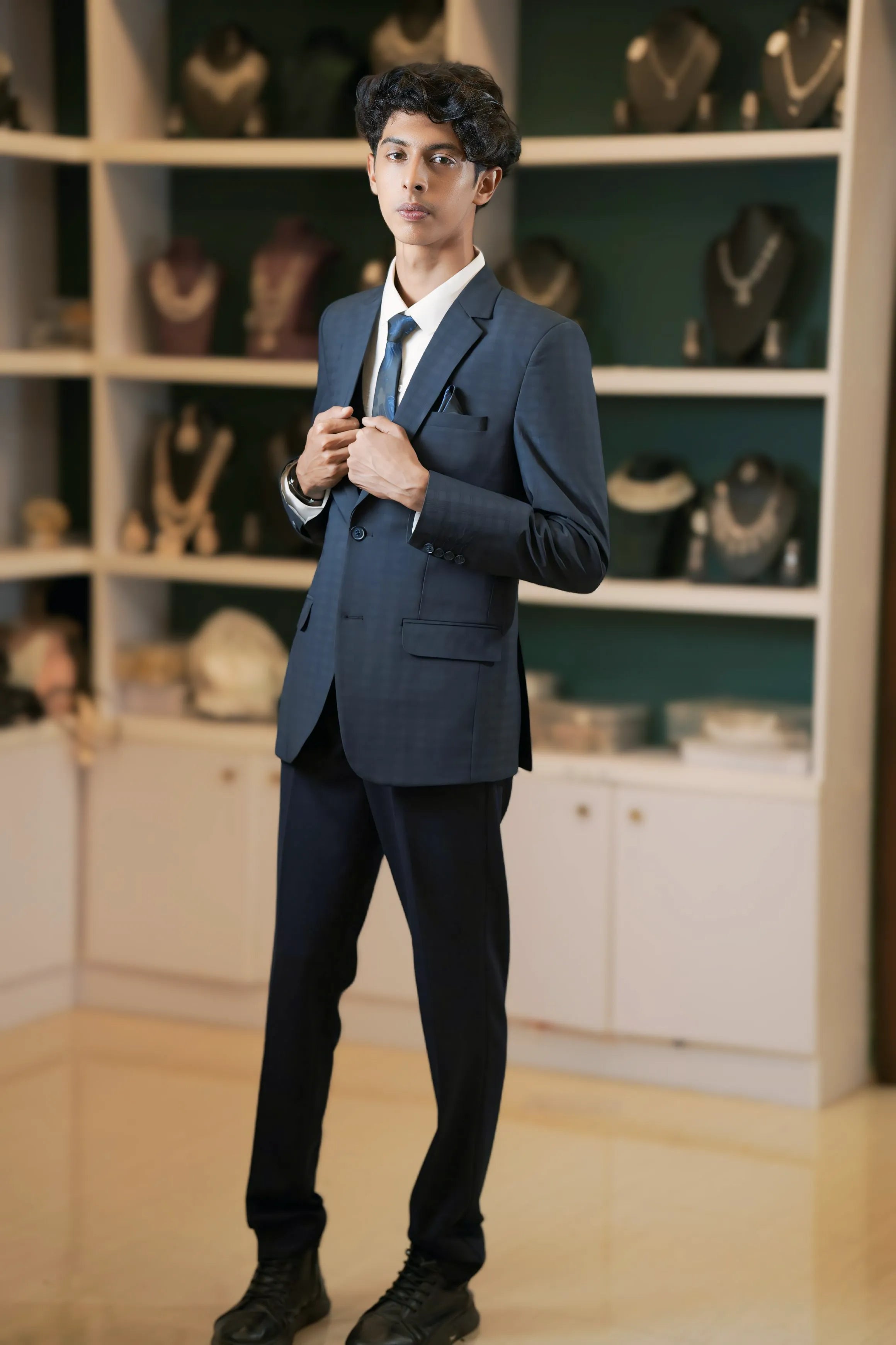 boy wearing Navy Blue Suit for party