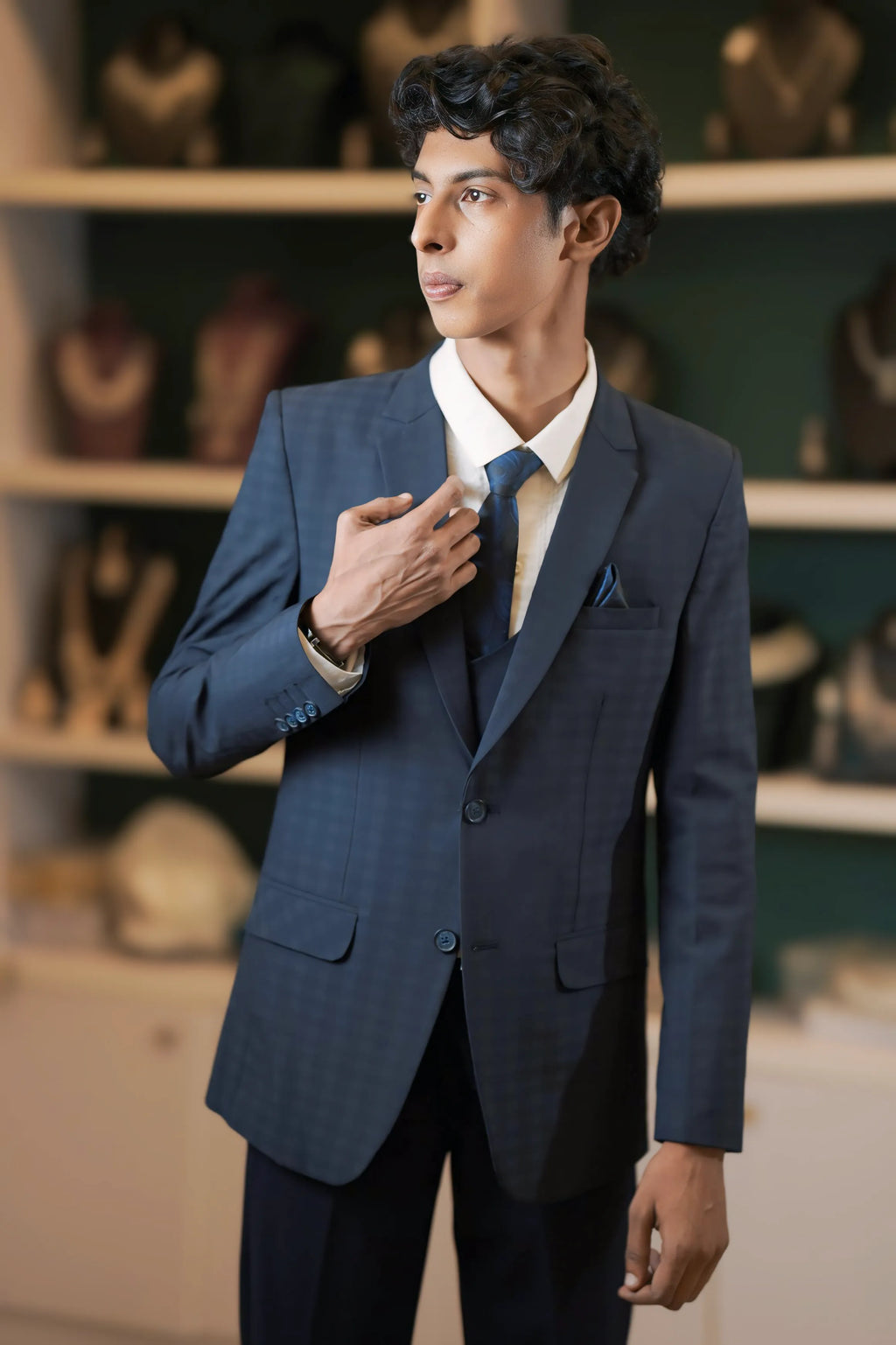 boy wearing Navy Blue Suit for party