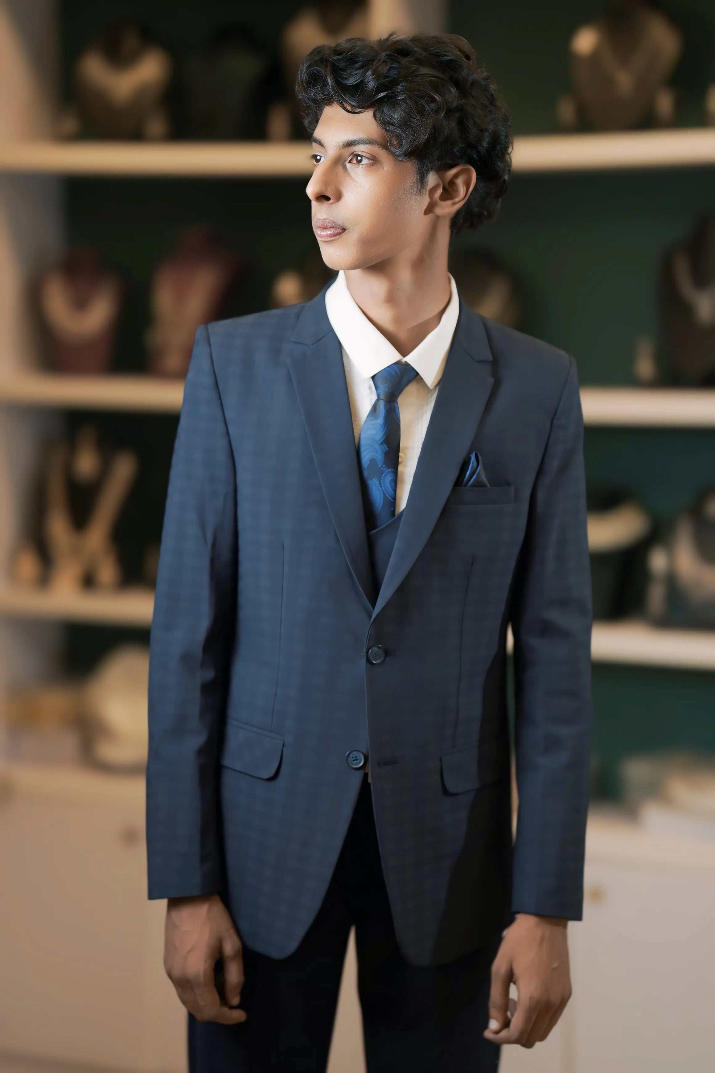 boy wearing Navy Blue Suit for party