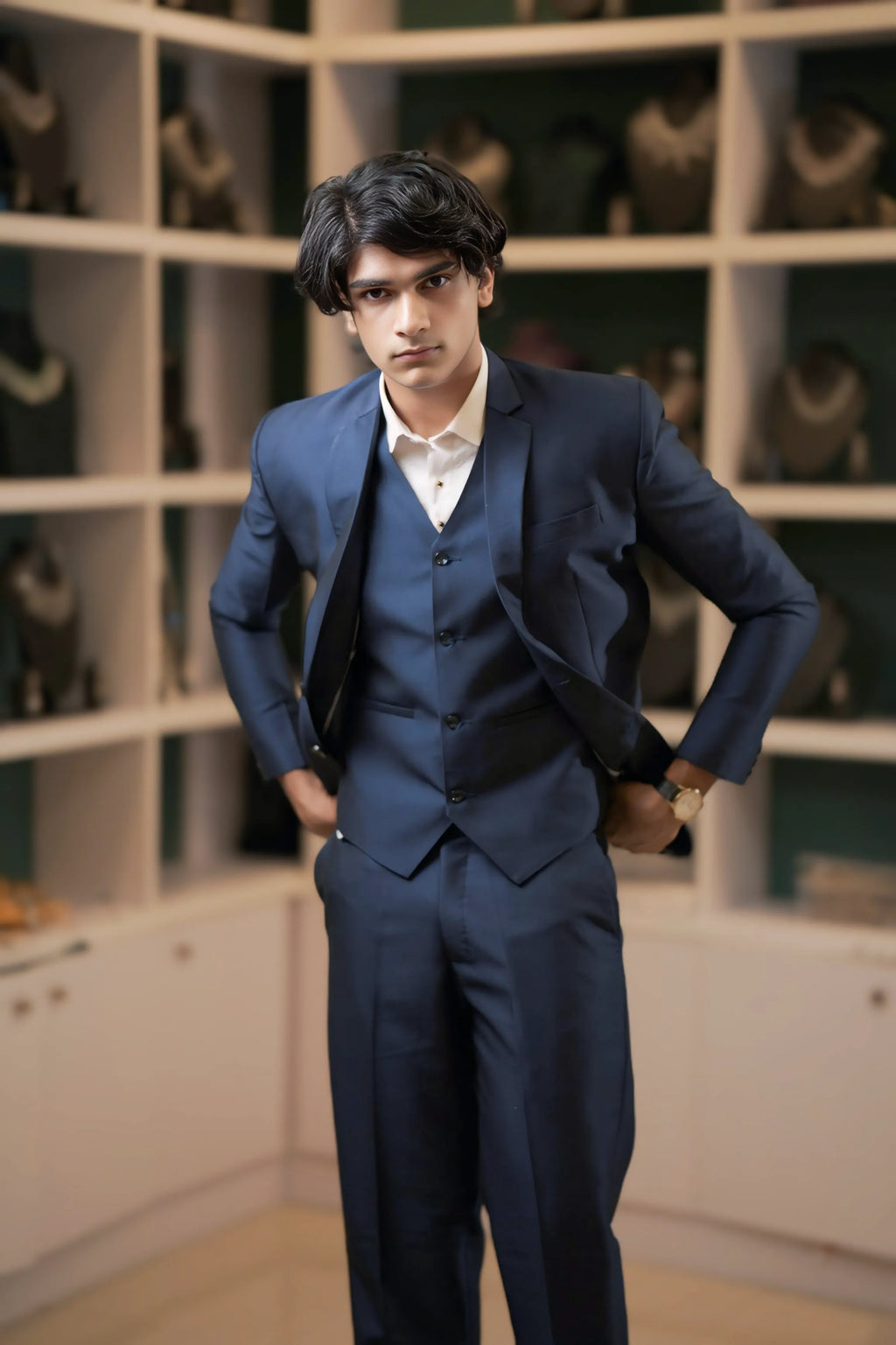 boy wearing Navy Blue Three-Piece Suit for wedding