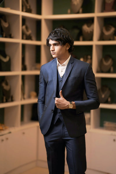 Navy Blue Three-Piece Suit – Classic Groom & Reception Wear