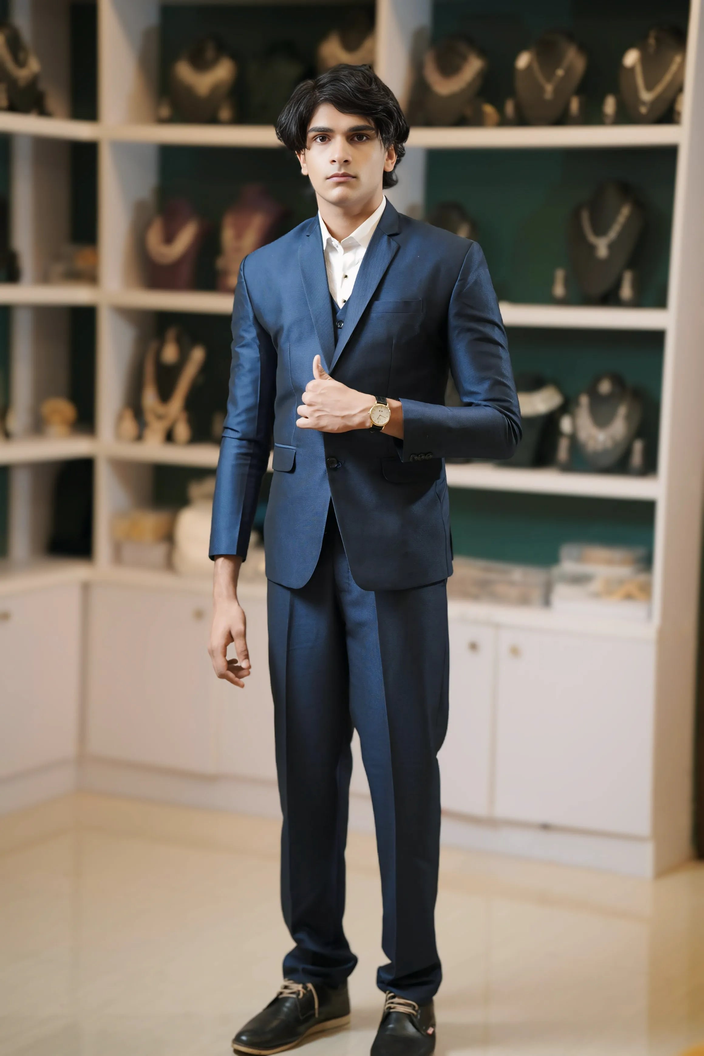 boy wearing Navy Blue Three-Piece Suit for wedding