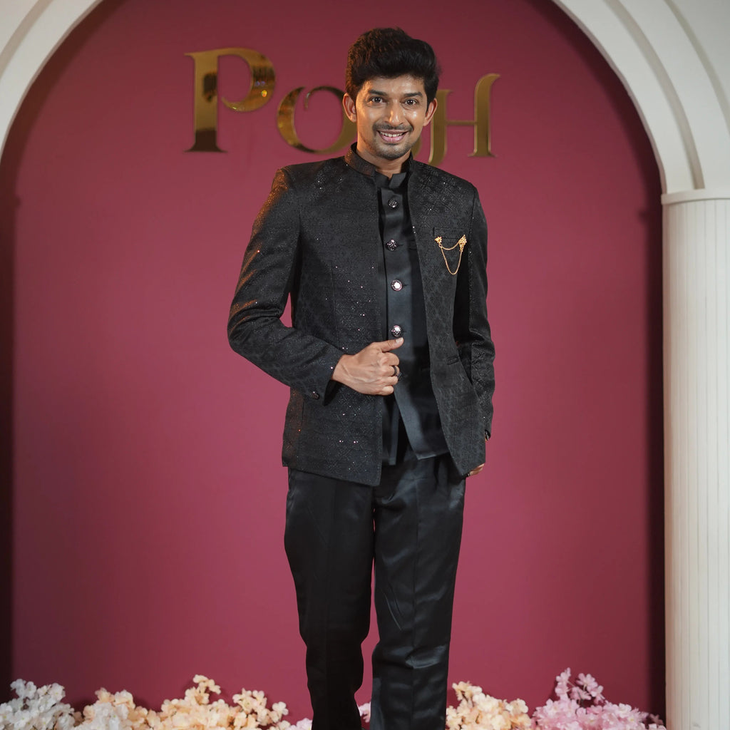 Premium Black Designer Jodhpuri Suit