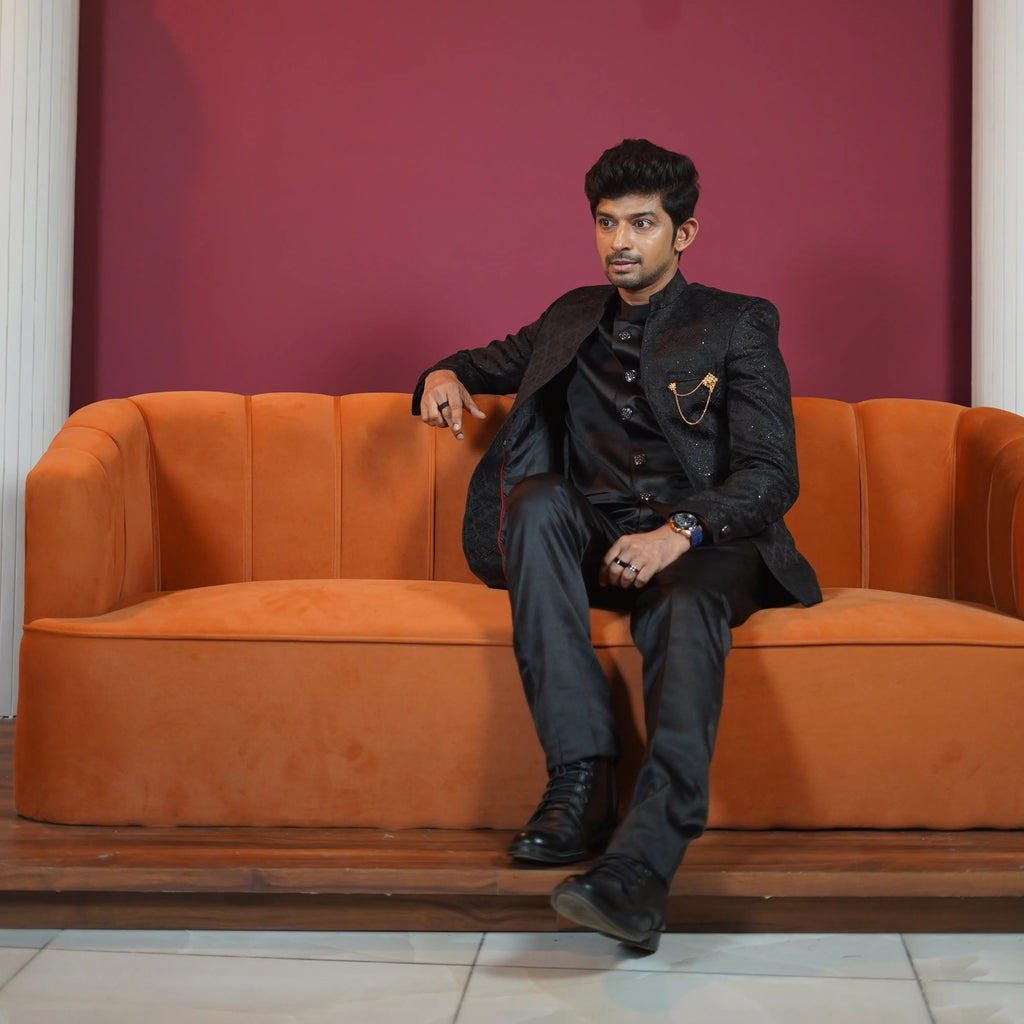 Premium Black Designer Jodhpuri Suit
