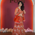 royal orange embroidered bridal lehenga with dupatta available at Posh Wedding Rental Kerala lehenga rental
