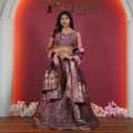 wine purple crop top lehenga with brocade zari work available at Posh Wedding Rental Kerala