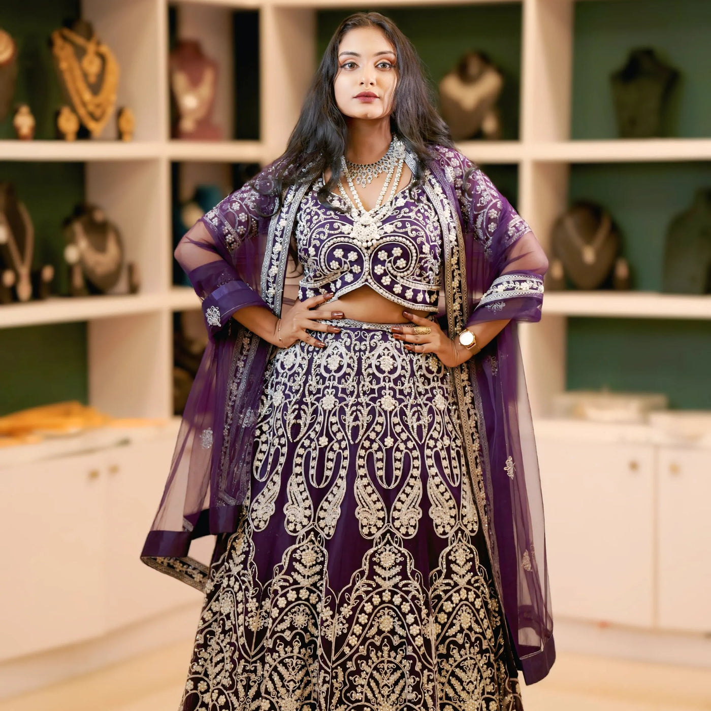 Royal Purple Heavy Embroidered Bridal Lehenga