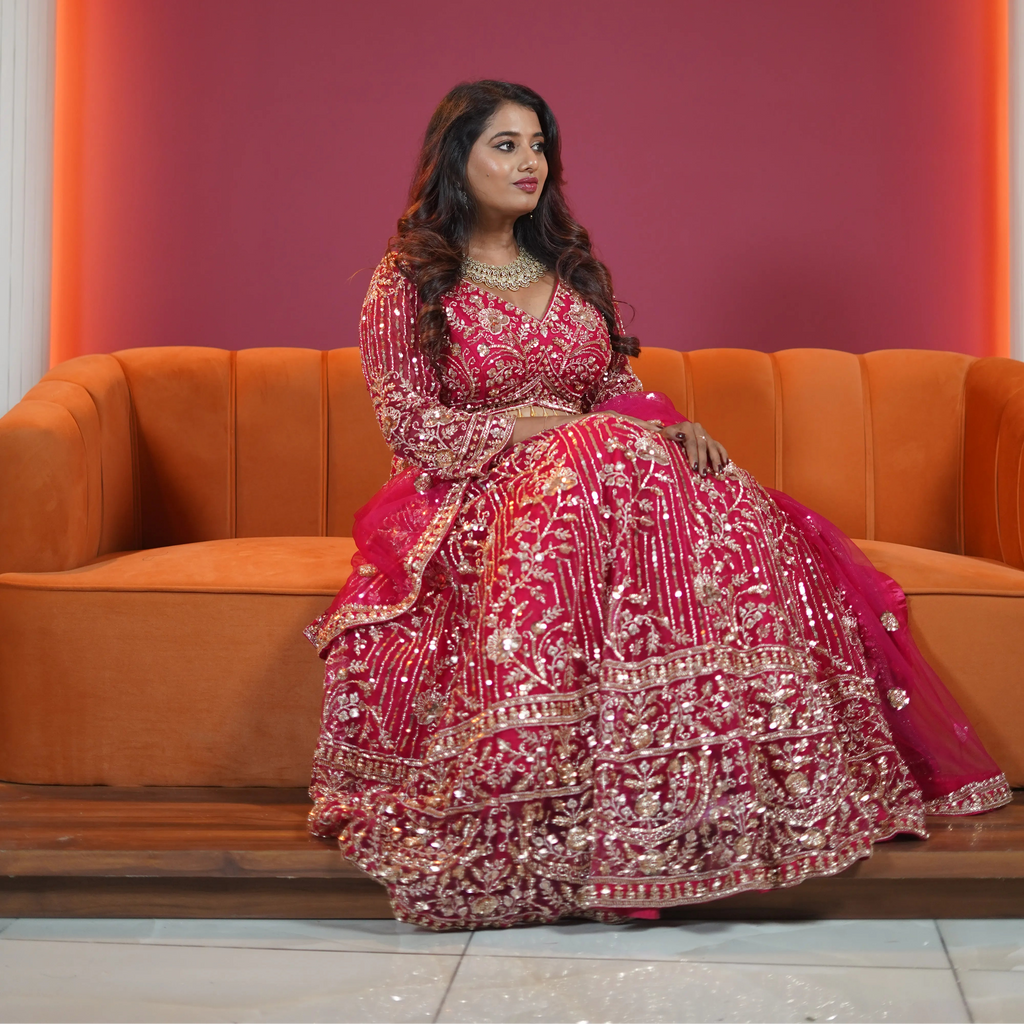 Rani Pink Heavy Designer Bridal Crop Top