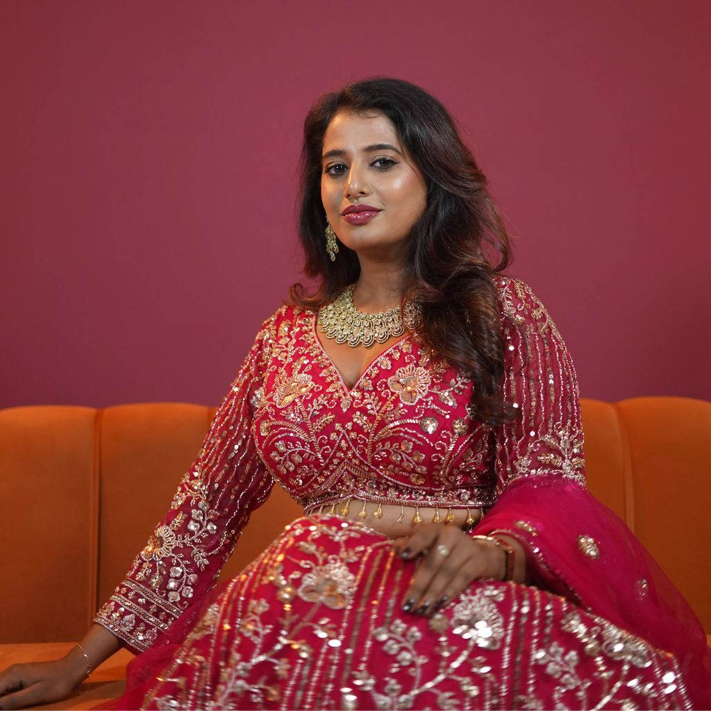 Rani Pink Heavy Designer Bridal Crop Top
