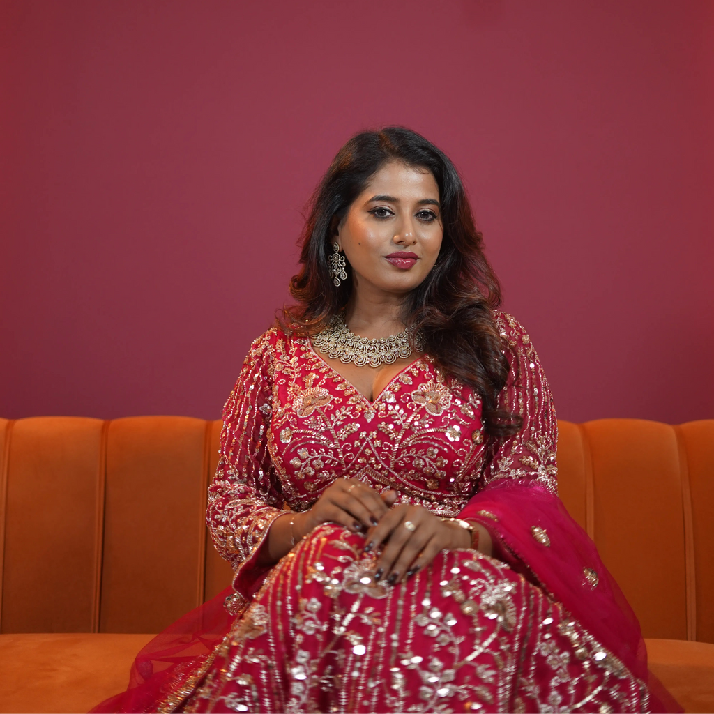 Rani Pink Heavy Designer Bridal Crop Top