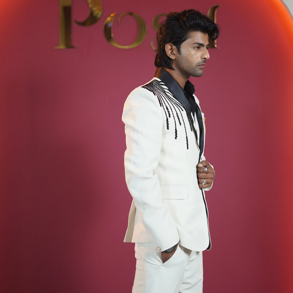 White Designer Tuxedo Suit
