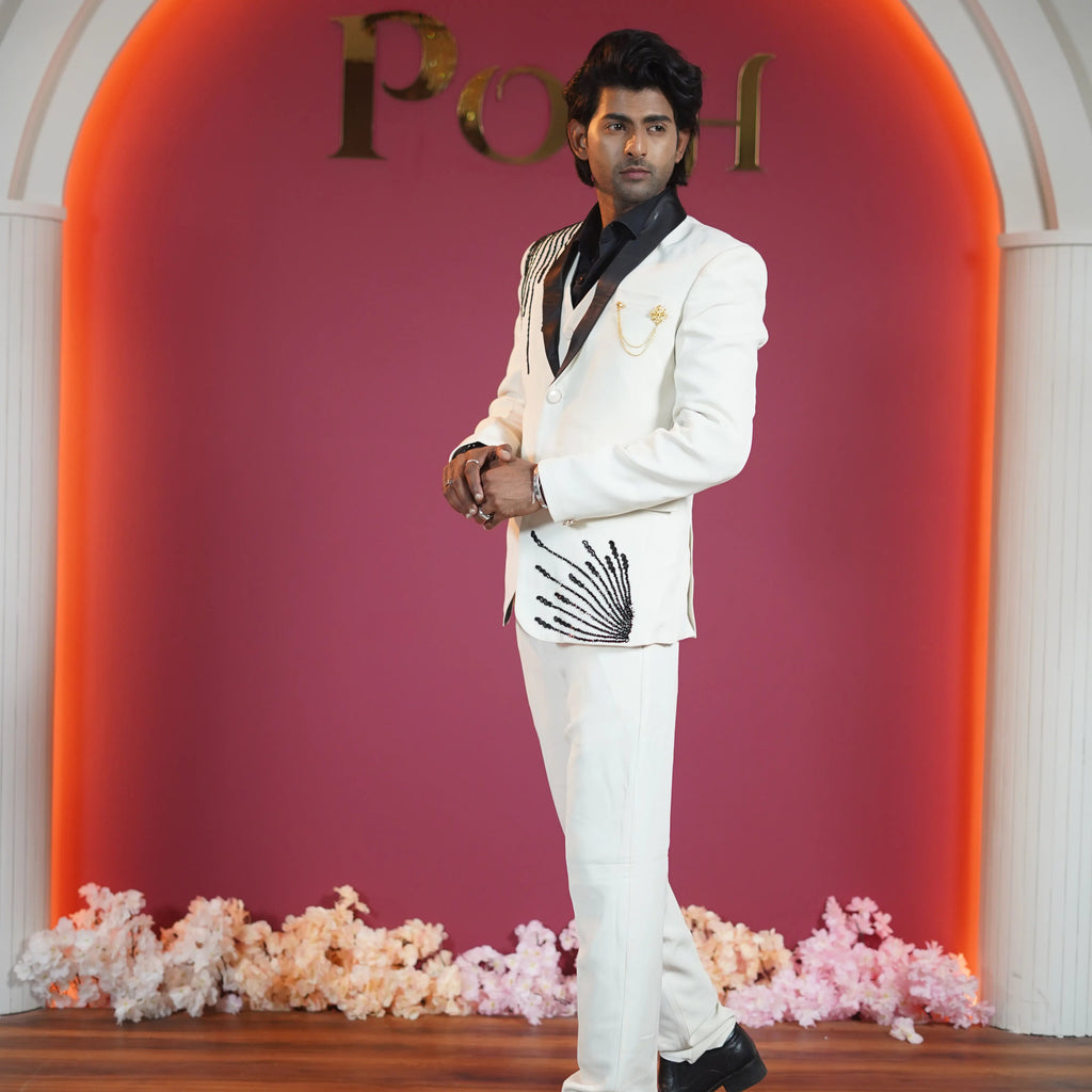 White Designer Tuxedo Suit