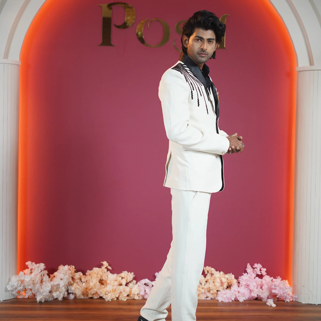 White Designer Tuxedo Suit