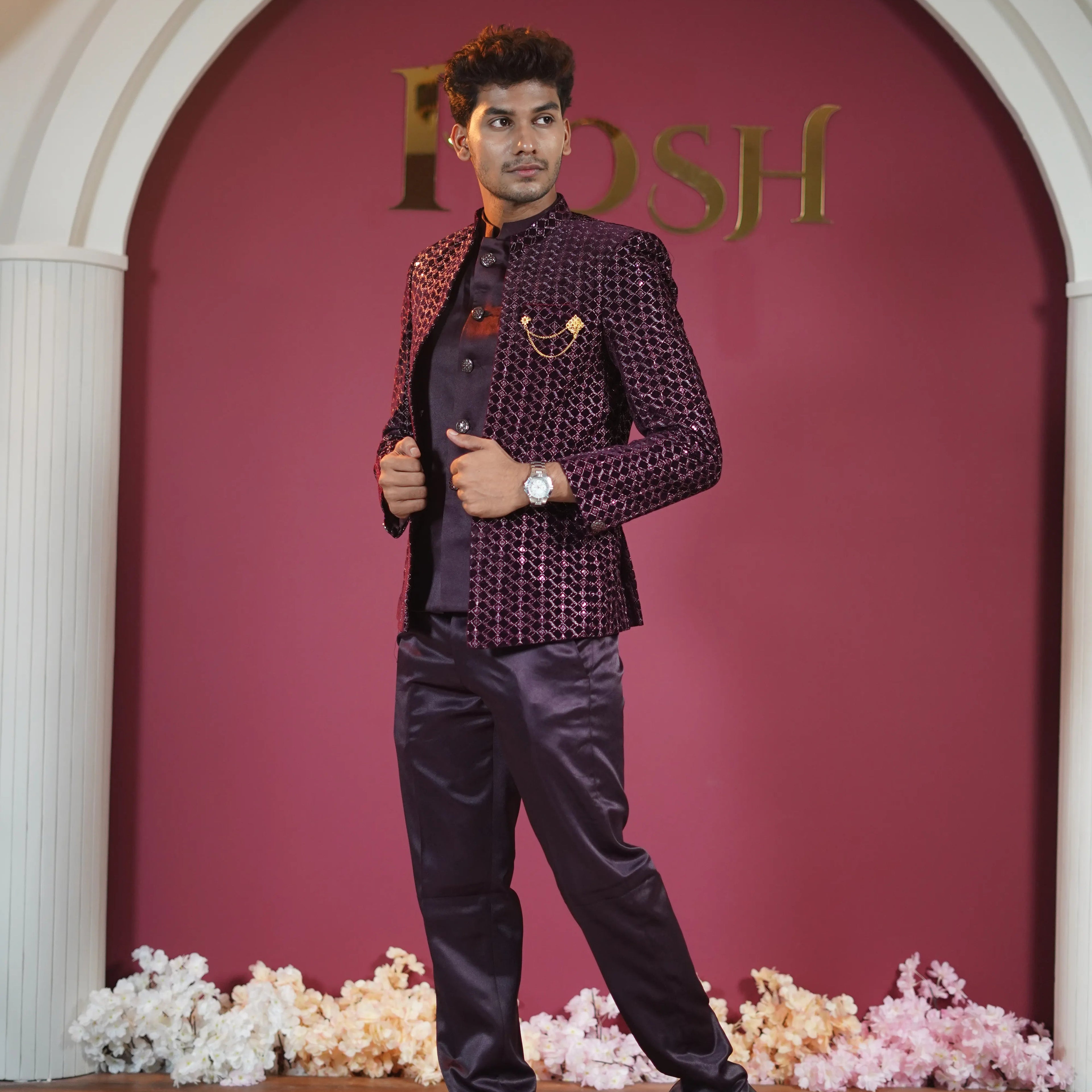 Wine Designer Jodhpuri Suit