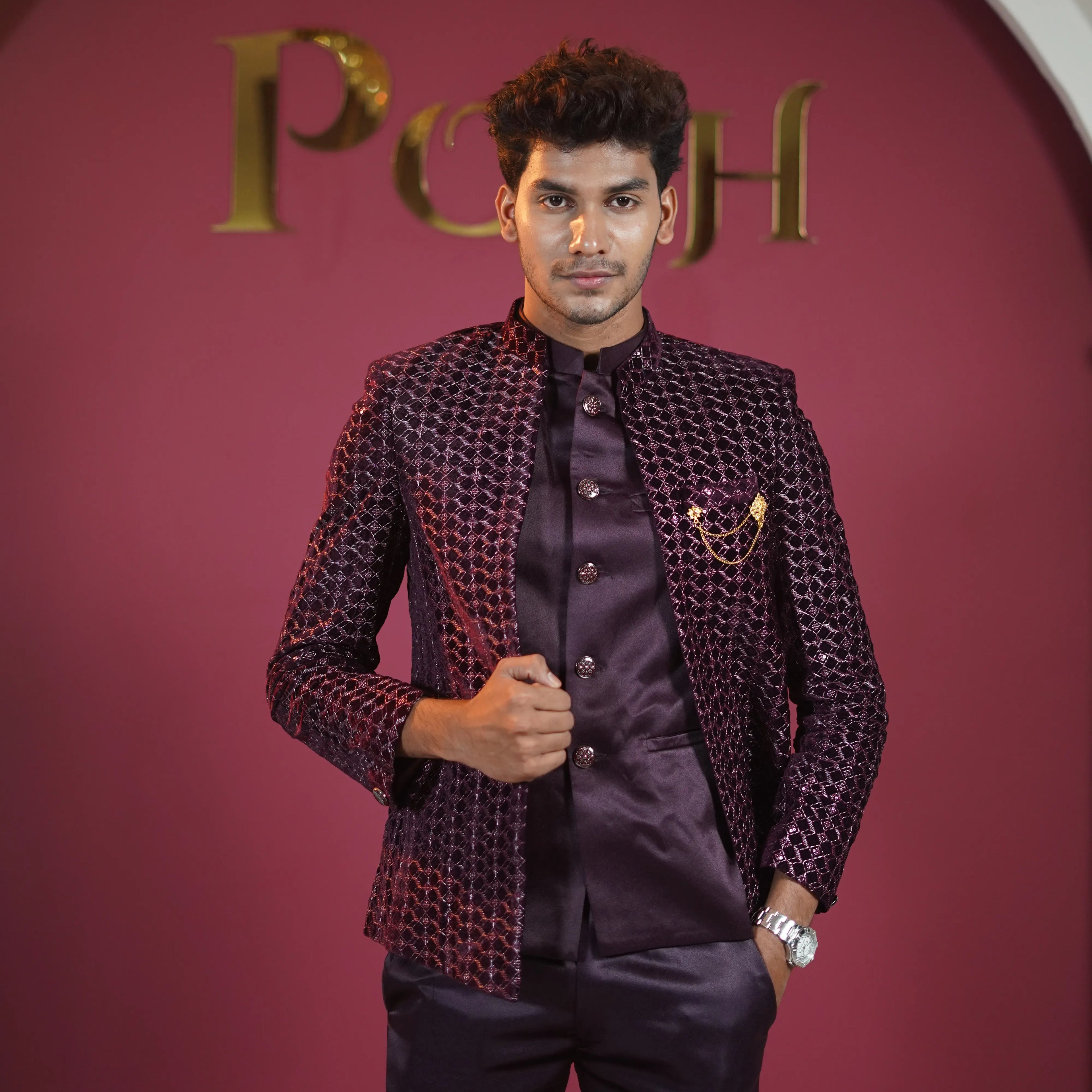 Wine Designer Jodhpuri Suit