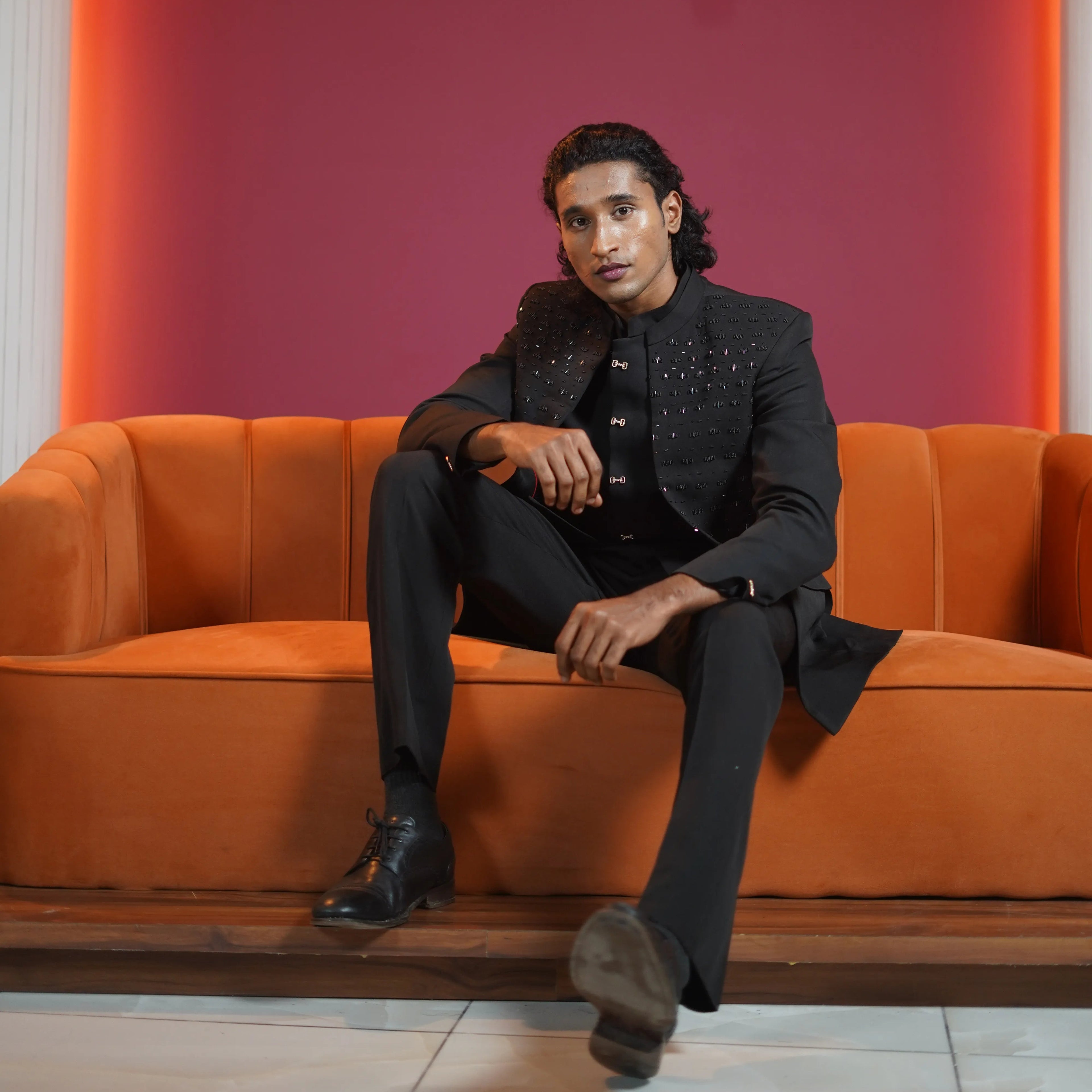 Black embellished Jodhpuri suit for groom available at Posh Wedding Rental Kerala wedding suit rental