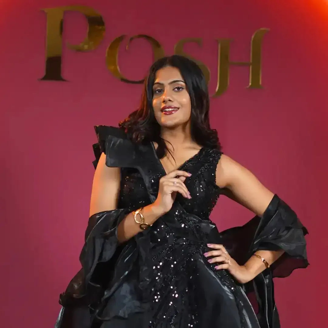 Black Designer Evening Gown for Women – Premium Party Wear Gown Rental in Kochi
