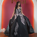 black designer embroidered ball gown for reception available at Posh Wedding Rental Kerala gown rental