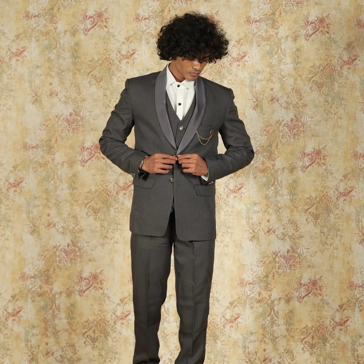 Black wedding suit rental with matching waistcoat