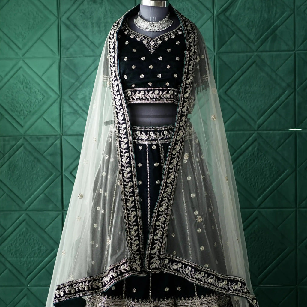 black green bridal lehenga wedding dress rental kerala