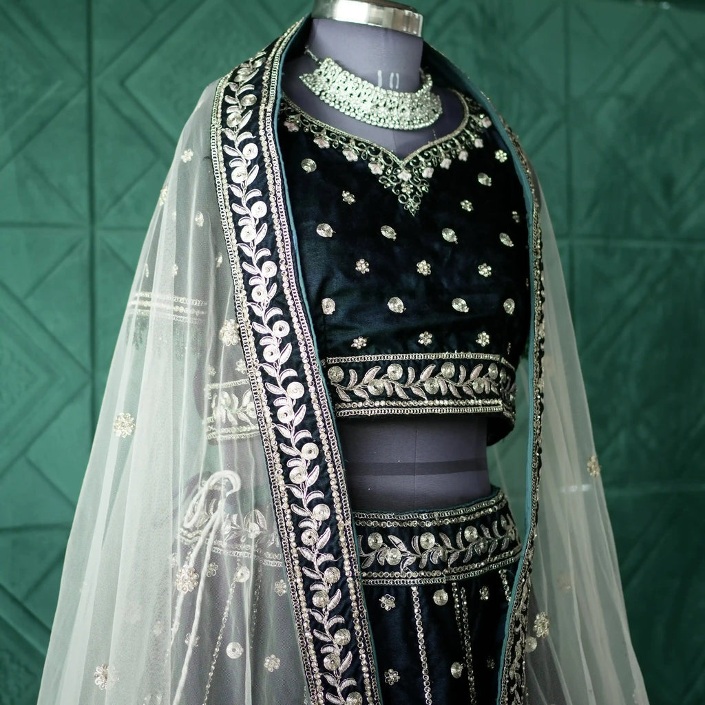 designer bridal lehenga rental kerala black green