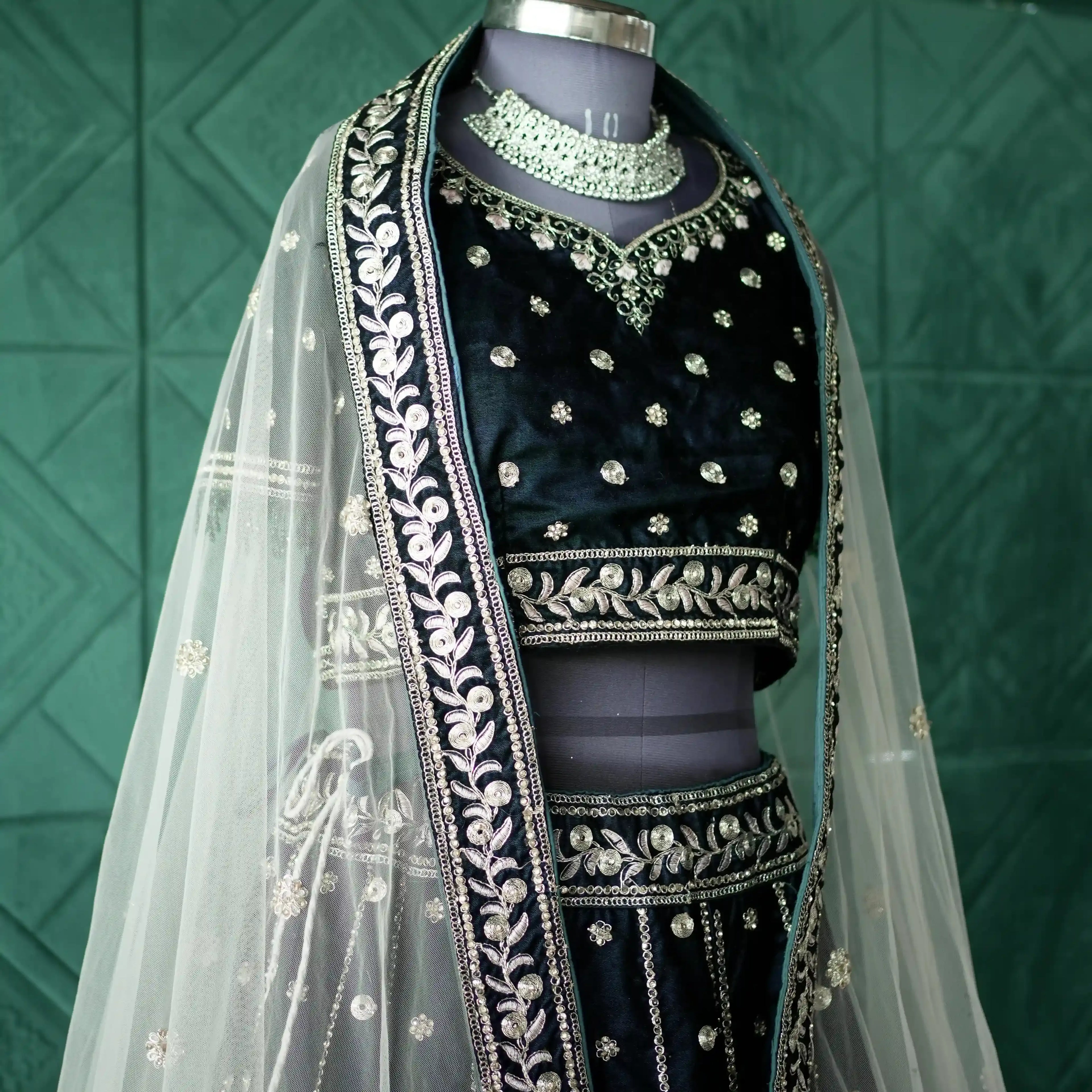 designer bridal lehenga rental kerala black green