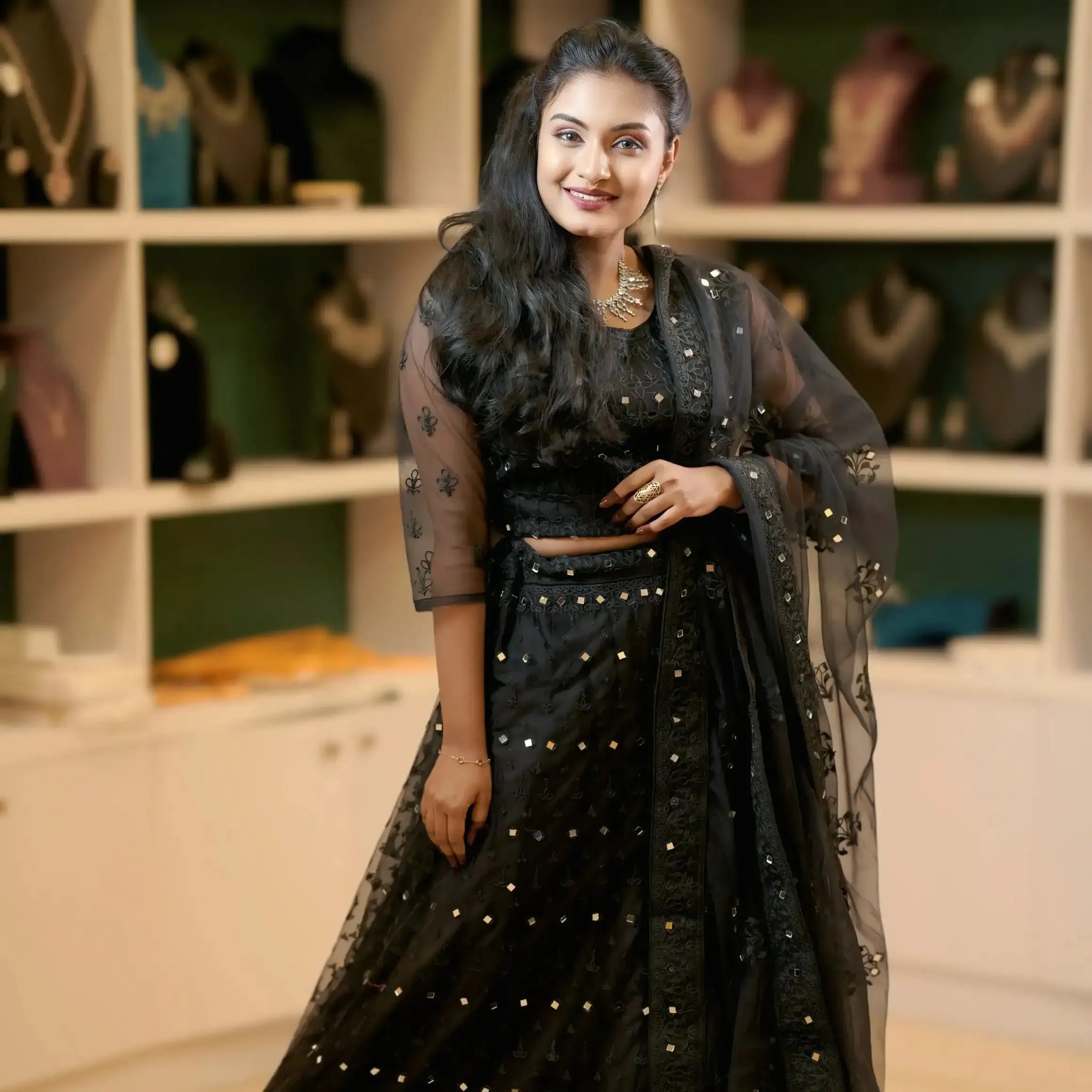 black party lehenga wedding outfit rentals kerala