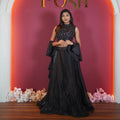 black designer lehenga with sequin crop top available at Posh Wedding Rental Kerala party wear lehenga rental
