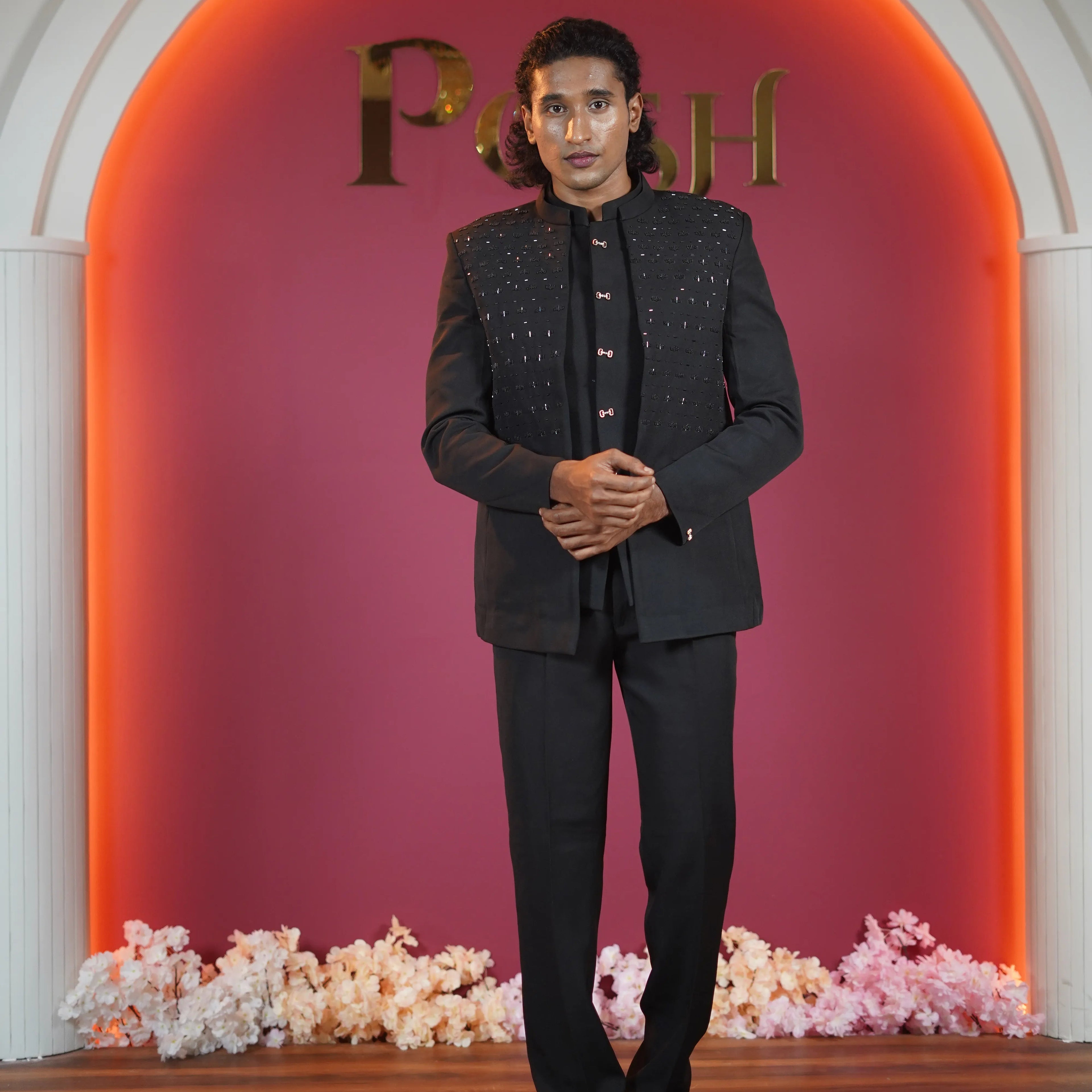 Black embellished Jodhpuri suit for groom available at Posh Wedding Rental Kerala wedding suit rental