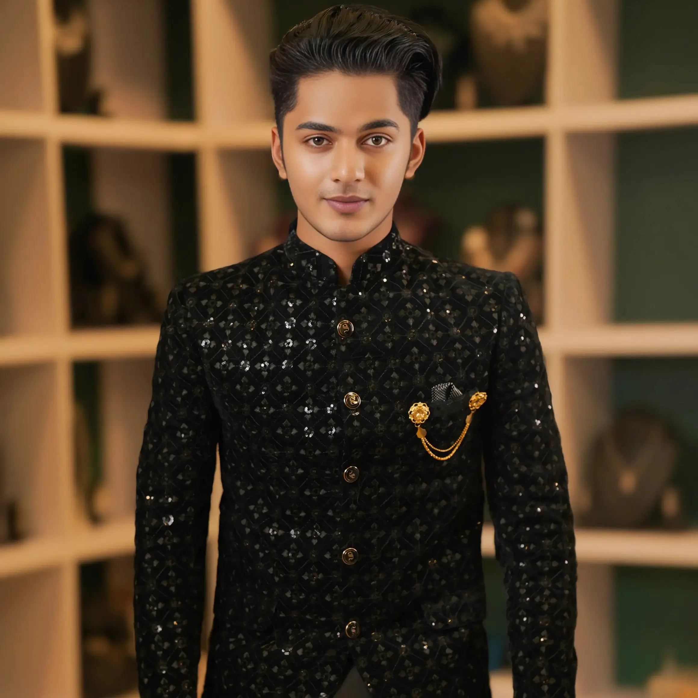 black sequin jodhpuri suit for groom rental kerala bandhgala suit