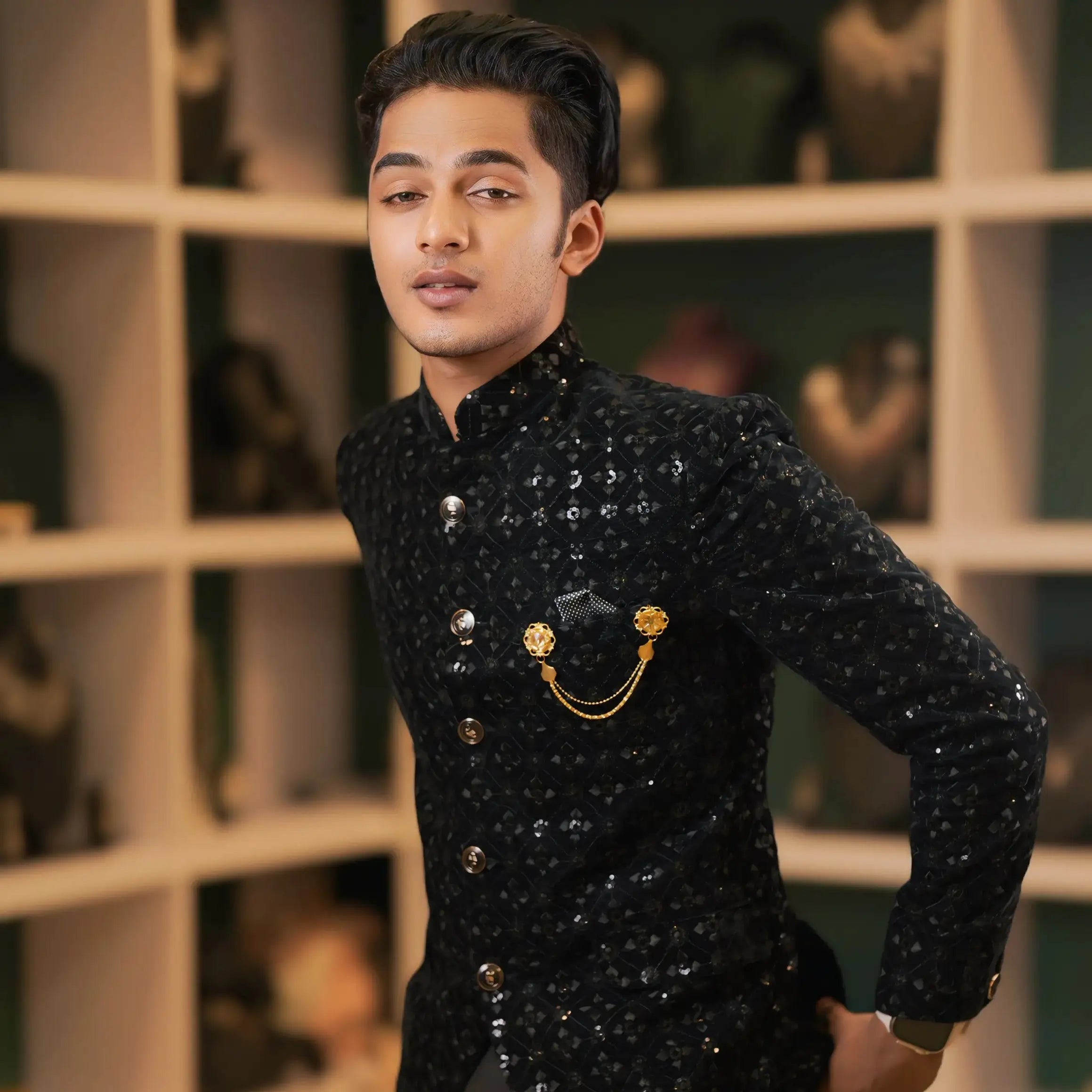 black sequin jodhpuri suit for groom rental kerala bandhgala suit