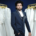 Blue classy designer suit with embroidered shawl lapel
