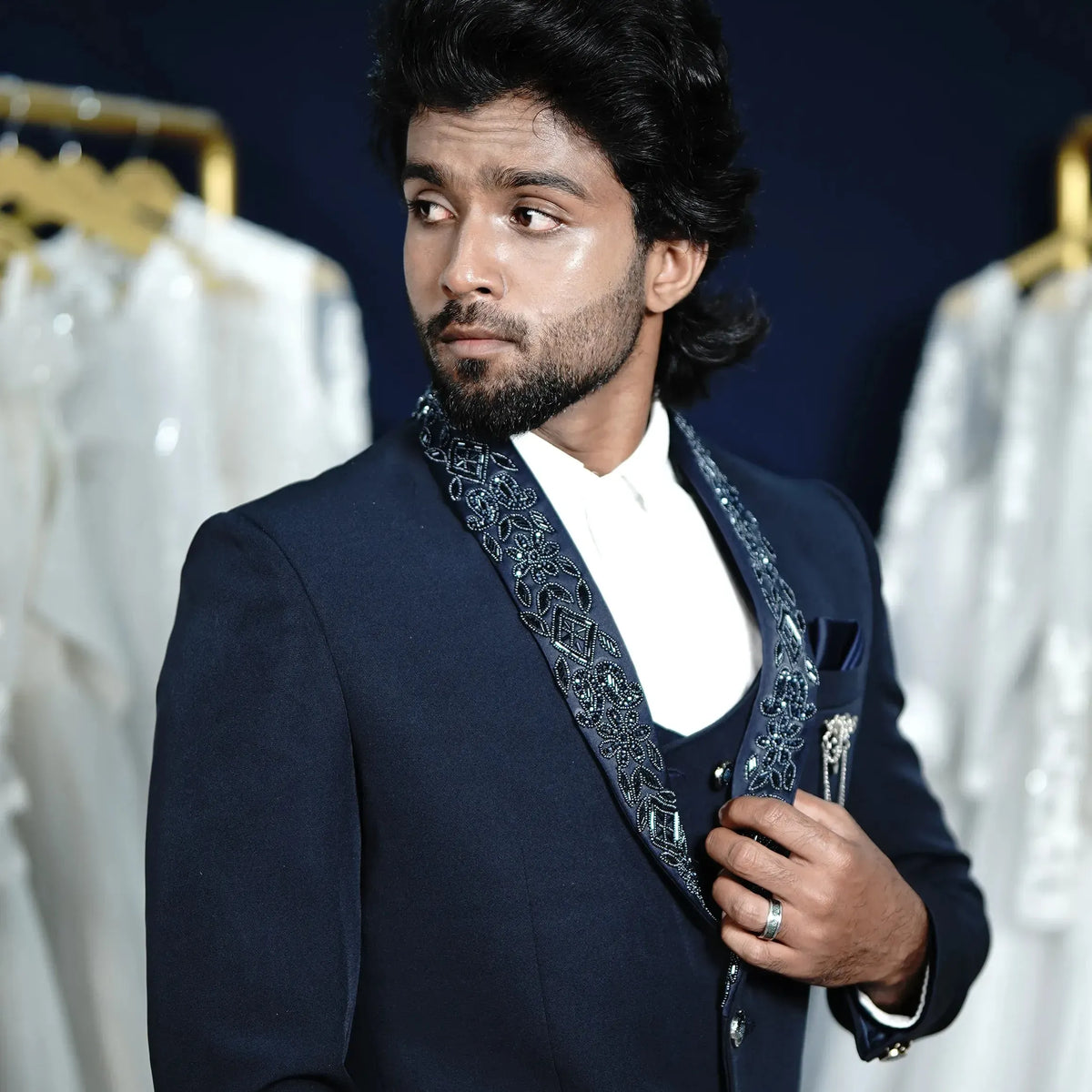 Blue designer suit rental for men