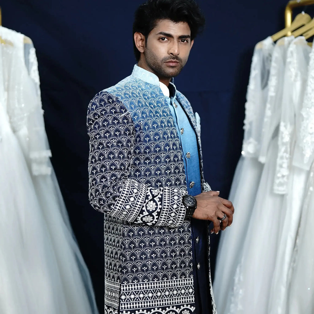 men indo western dress rental kerala embroidered