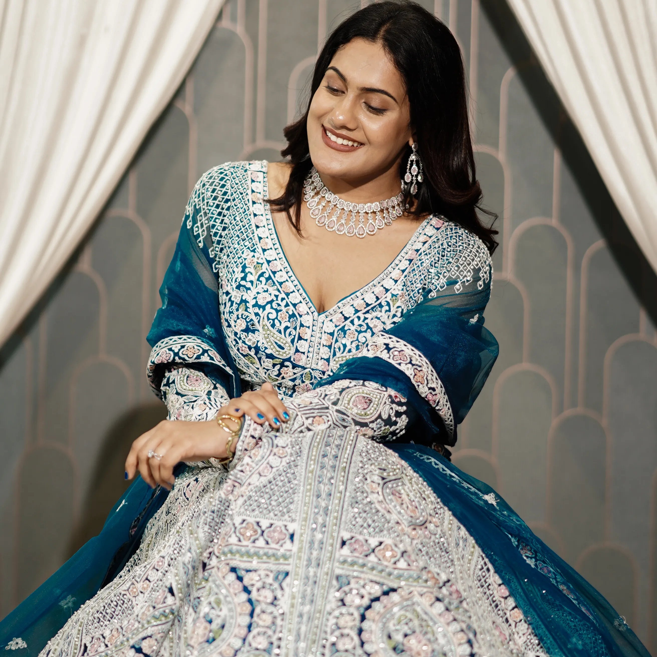 Ice Blue & Silver Designer Bridal Lehenga