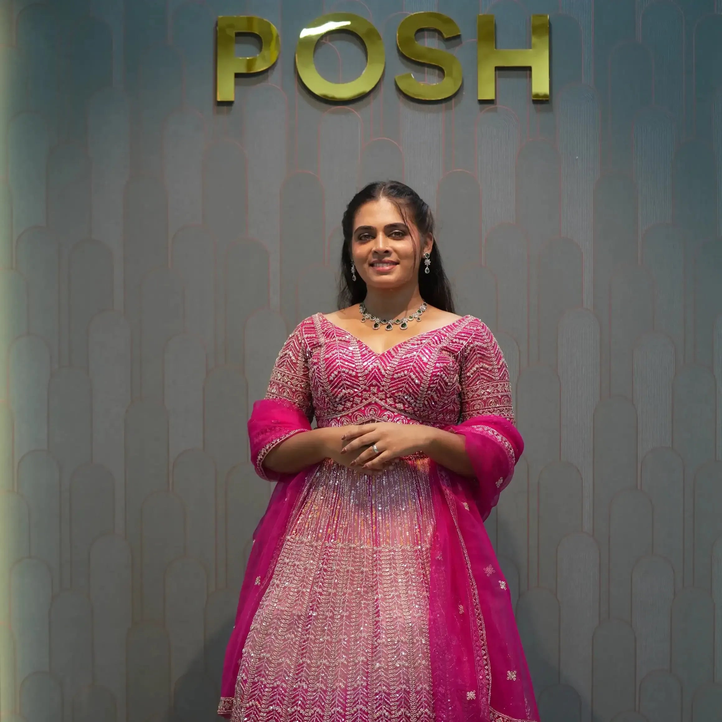 rose pink crop top wedding dress rental kerala
