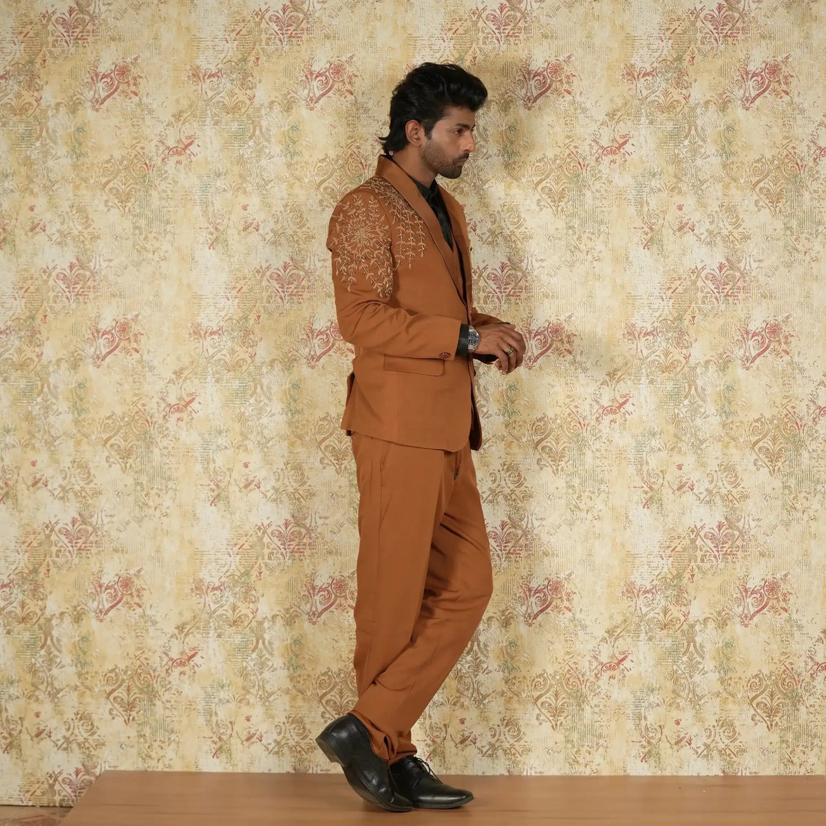 Copper brown designer tuxedo suit for groom