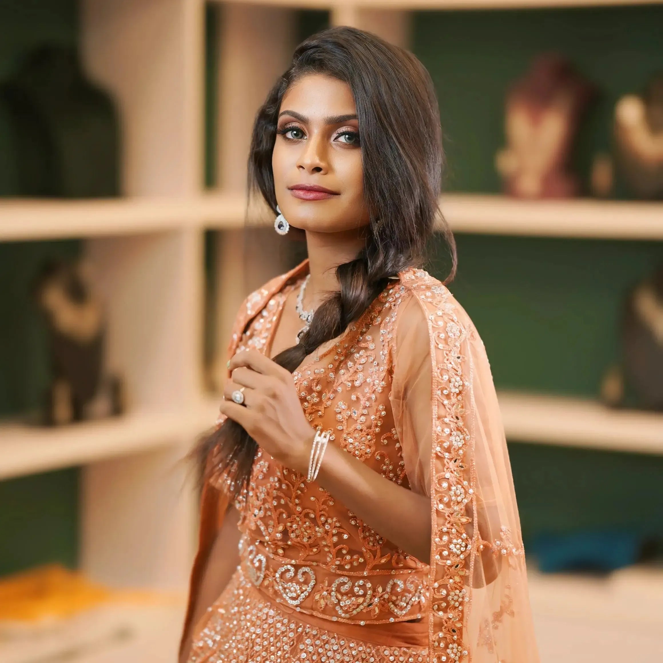 Copper Peach Lehenga Rental Kerala | Engagement Wear Posh Wedding Rental Copper Peach Lehenga Rental Kerala | Engagement Wear Posh Wedding Rental