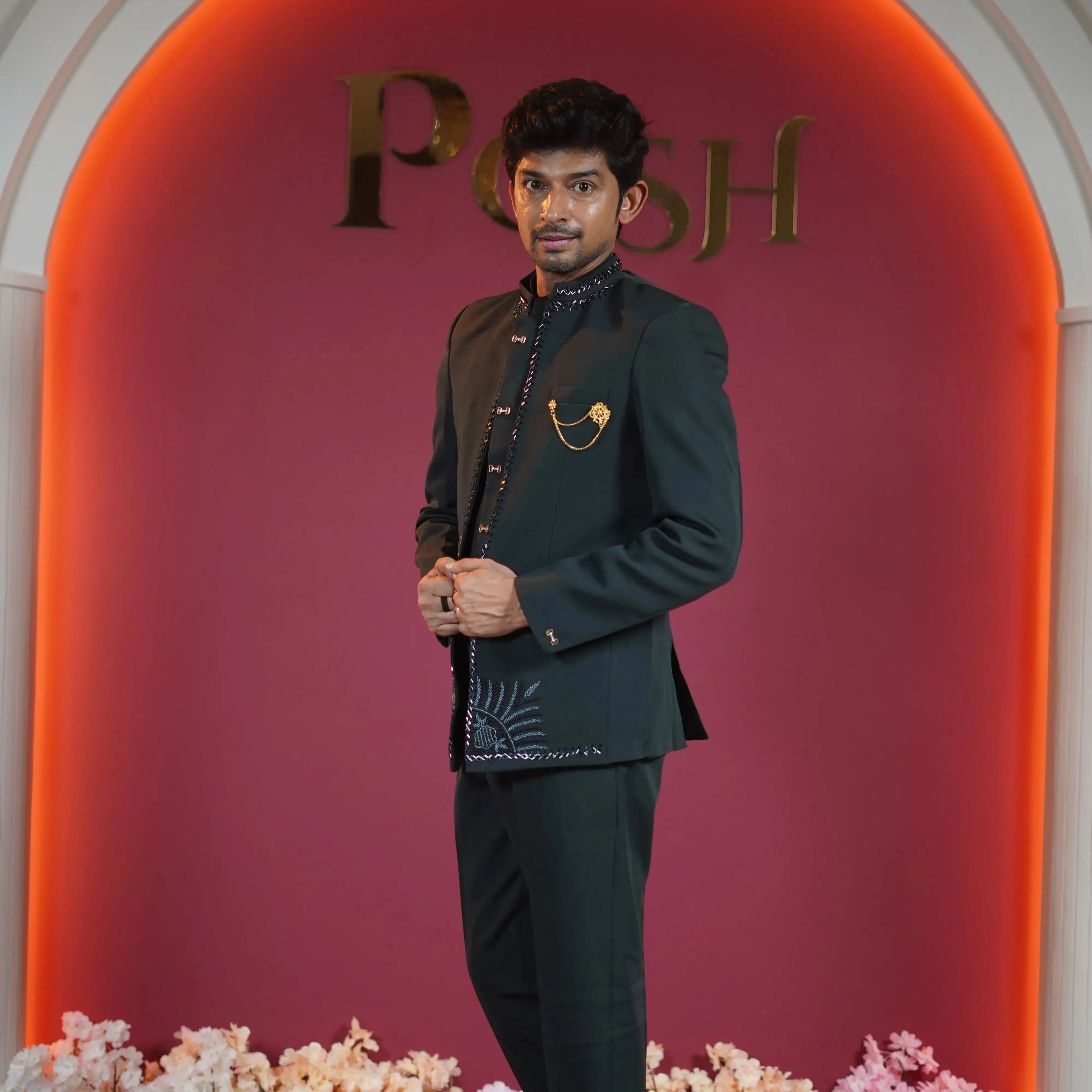 dark green designer jodhpuri suit for groom available at Posh Wedding Rental Kerala groom suit rental
