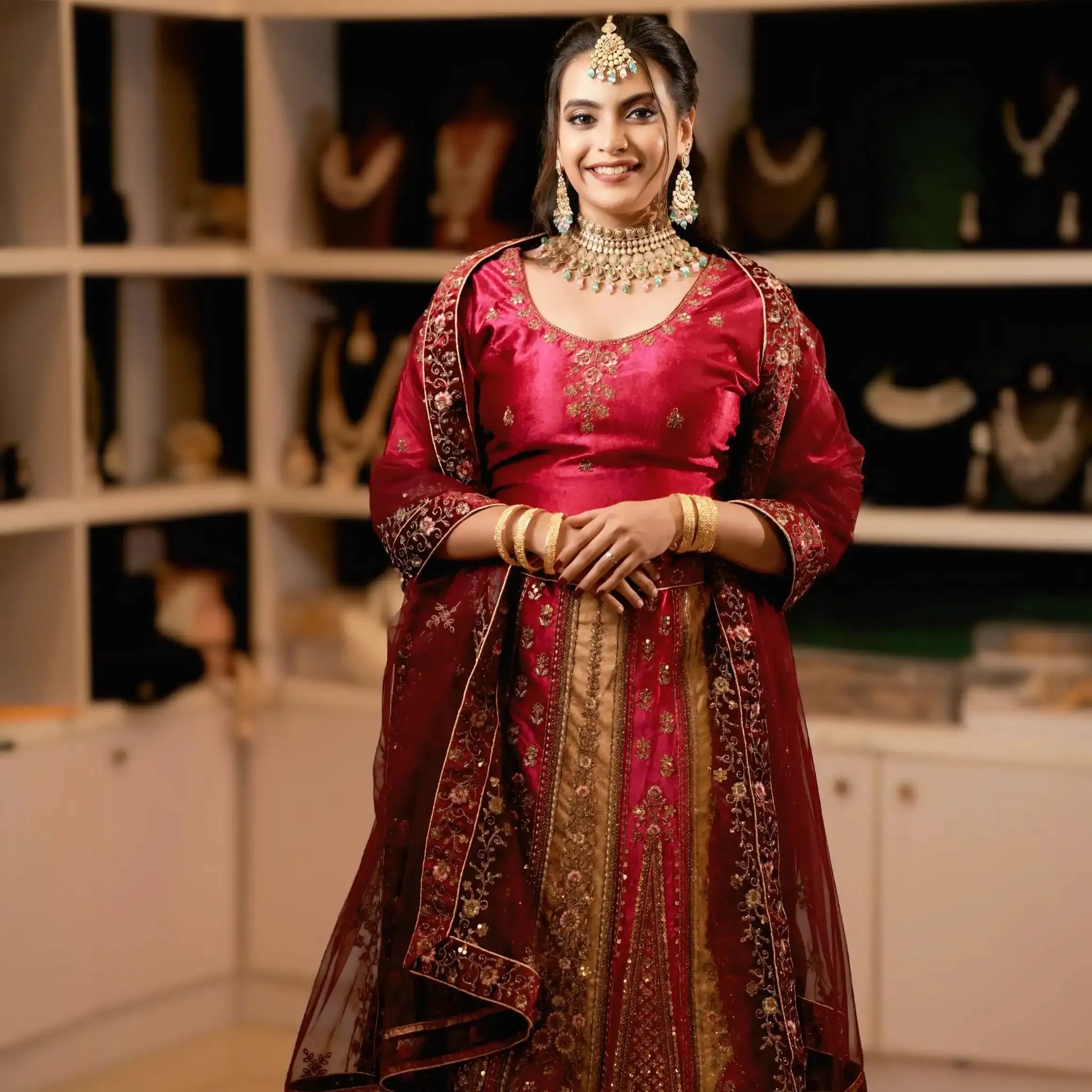 designer red lehenga wedding clothes rental kerala