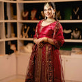 deep red bridal lehenga wedding dress rental kerala