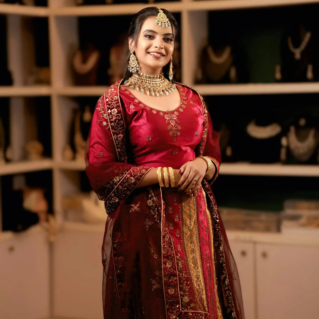 red bridal lehenga wedding outfit rentals kerala